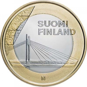 5 евро 2012 Финляндия, Лапландия, Мост «Свеча сплавщика» цена, стоимость