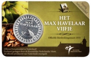 5 euro 2010 the Netherlands Max Havelaar Nickel price, composition, diameter, thickness, mintage, orientation, video, authenticity, weight, Description