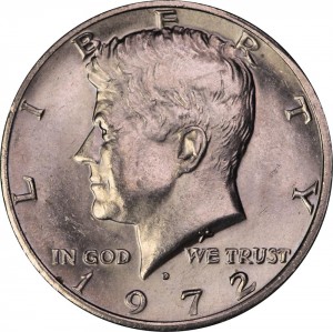 Half Dollar 1972 USA Kennedy mint mark D price, composition, diameter, thickness, mintage, orientation, video, authenticity, weight, Description