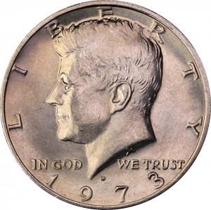 Half Dollar 1973 USA Kennedy mint mark D price, composition, diameter, thickness, mintage, orientation, video, authenticity, weight, Description