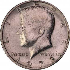 Half Dollar 1973 USA Kennedy mint mark P price, composition, diameter, thickness, mintage, orientation, video, authenticity, weight, Description