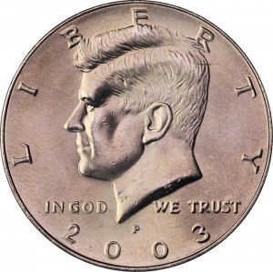 Half Dollar 2003 USA Kennedy mint mark P price, composition, diameter, thickness, mintage, orientation, video, authenticity, weight, Description