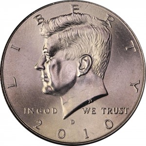 Half Dollar 2010 US Kennedy mint mark D price, composition, diameter, thickness, mintage, orientation, video, authenticity, weight, Description