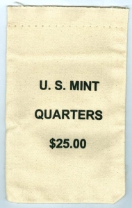 Beutel mit Münzen U.S. Quarters