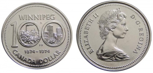 1 dollar 1974, Canada, Winnipeg price, composition, diameter, thickness, mintage, orientation, video, authenticity, weight, Description