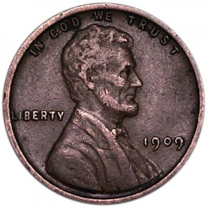 1 цент 1909 США Пшеничный, P, из обращения цена, стоимость