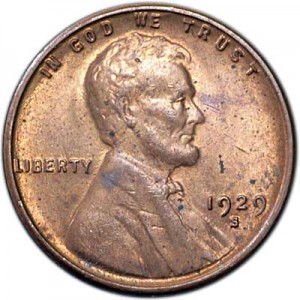 1 цент 1929 США Пшеничный, S, из обращения цена, стоимость
