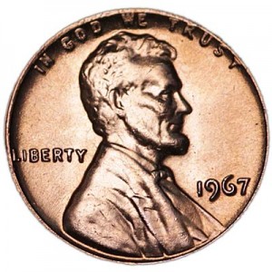 1 цент 1967 США Линкольн, двор P цена, стоимость