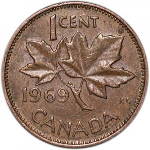1 cent 1969 Canada, from circulation price, composition, diameter, thickness, mintage, orientation, video, authenticity, weight, Description
