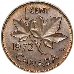 1 цент 1972 Канада, из обращения цена, стоимость