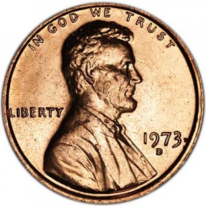 1 цент 1973 США D цена, стоимость