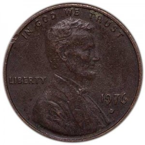 1 цент 1976 США D цена, стоимость