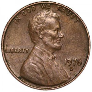 1 цент 1976 США D цена, стоимость