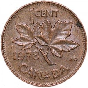 1 цент 1978 Канада, из обращения цена, стоимость