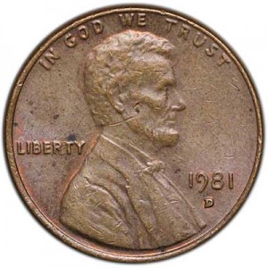 1 цент 1981 США D цена, стоимость
