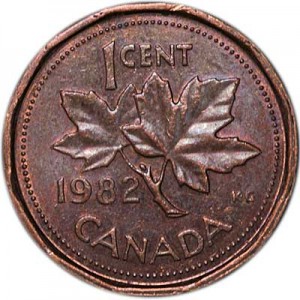 1 цент 1982 Канада, из обращения цена, стоимость