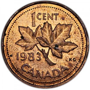 1 цент 1983 Канада, из обращения цена, стоимость