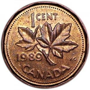 1 цент 1989 Канада, из обращения цена, стоимость