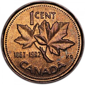 1 цент 1992 Канада 125 лет Конфедерации, из обращения цена, стоимость