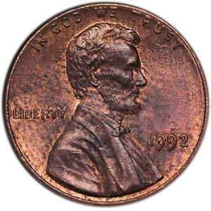 1 цент 1992 США P цена, стоимость