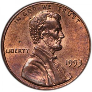 1 cent 1993 P US price, composition, diameter, thickness, mintage, orientation, video, authenticity, weight, Description