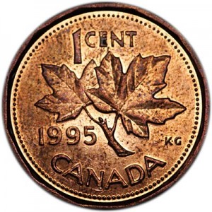 1 цент 1995 Канада, из обращения цена, стоимость