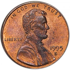 1 цент 1995 США D цена, стоимость