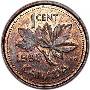 1 цент 1998 Канада, из обращения цена, стоимость