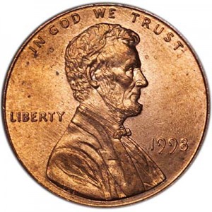 1 цент 1998 США P цена, стоимость