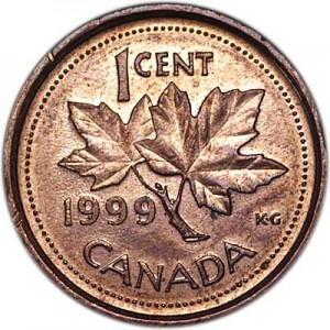 1 цент 1999 Канада, из обращения цена, стоимость