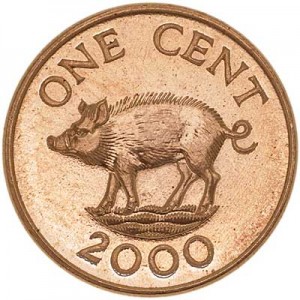 1 cent 2000 Bermuda Boar price, composition, diameter, thickness, mintage, orientation, video, authenticity, weight, Description