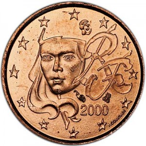 1 цент 2000 Франция, UNC цена, стоимость
