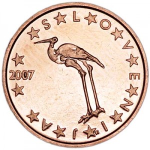 1 цент 2007 Словения, UNC цена, стоимость