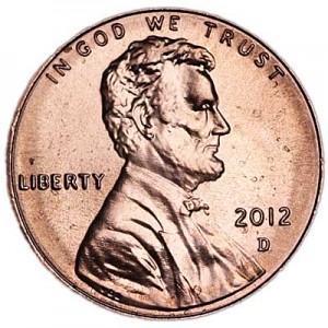 1 цент 2012 США Щит двор D цена, стоимость