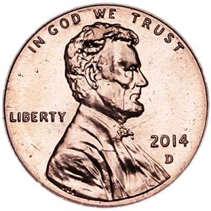 1 cent 2014 USA Shield, mint mark D