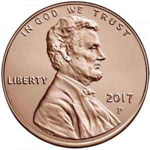 1 цент 2017 США, Щит двор P  цена, стоимость
