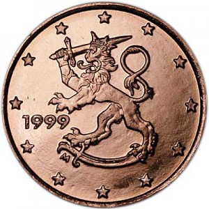 1 цент 1999 Финляндия, UNC цена, стоимость