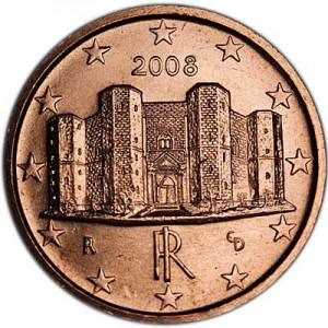 1 цент 2008 Италия, UNC цена, стоимость