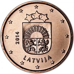 1 цент 2014 Латвия, UNC цена, стоимость