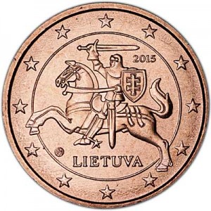 1 цент 2015 Литва, UNC цена, стоимость