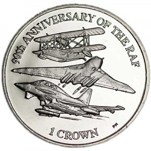 1 крона 2008 Фолклендские острова 90 лет Королевских ВВС Великобритании цена, стоимость
