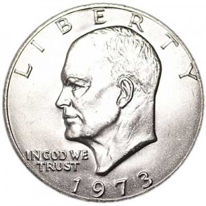 1 dollar 1973 USA Eisenhower, mint mark P price, composition, diameter, thickness, mintage, orientation, video, authenticity, weight, Description