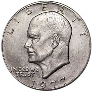 1 dollar 1977 USA mint mark P, rare price, composition, diameter, thickness, mintage, orientation, video, authenticity, weight, Description