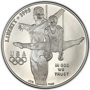 1 доллар 1995 США XXVI Олимпиада Гимнастика,  proof, серебро