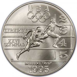 Dollar 1995 USA XXVI Olympiad Track & Field  UNC price, composition, diameter, thickness, mintage, orientation, video, authenticity, weight, Description