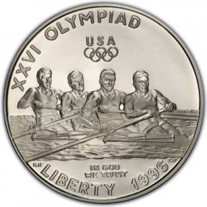 1 dollar 1996 USA XXVI Olympiad Rowing,  proof price, composition, diameter, thickness, mintage, orientation, video, authenticity, weight, Description