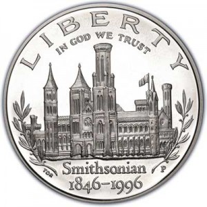 Dollar 1996 USA Smithsonian  proof price, composition, diameter, thickness, mintage, orientation, video, authenticity, weight, Description
