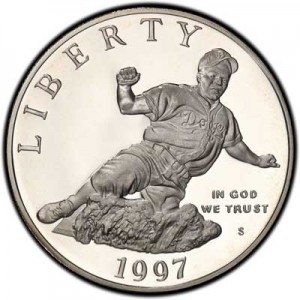 1 доллар 1997 Джеки Робинсон американский футбол , PROOF цена, стоимость
