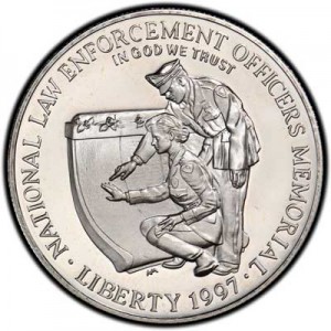 1 dollar 1997 National Law Enforcement Officers Memorial,  Proof price, composition, diameter, thickness, mintage, orientation, video, authenticity, weight, Description