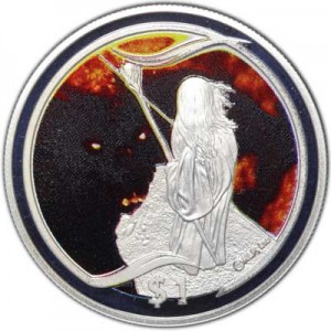 1 dollar 2003 New Zealand, Lord of the Rings, Saruman price, composition, diameter, thickness, mintage, orientation, video, authenticity, weight, Description